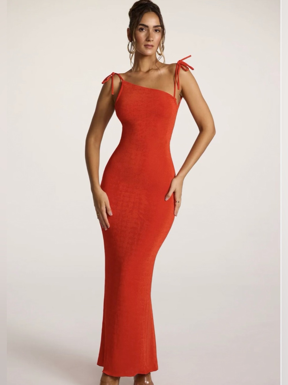 Noelia
Textured Jersey Open Back Maxi Dress in Fiery Red